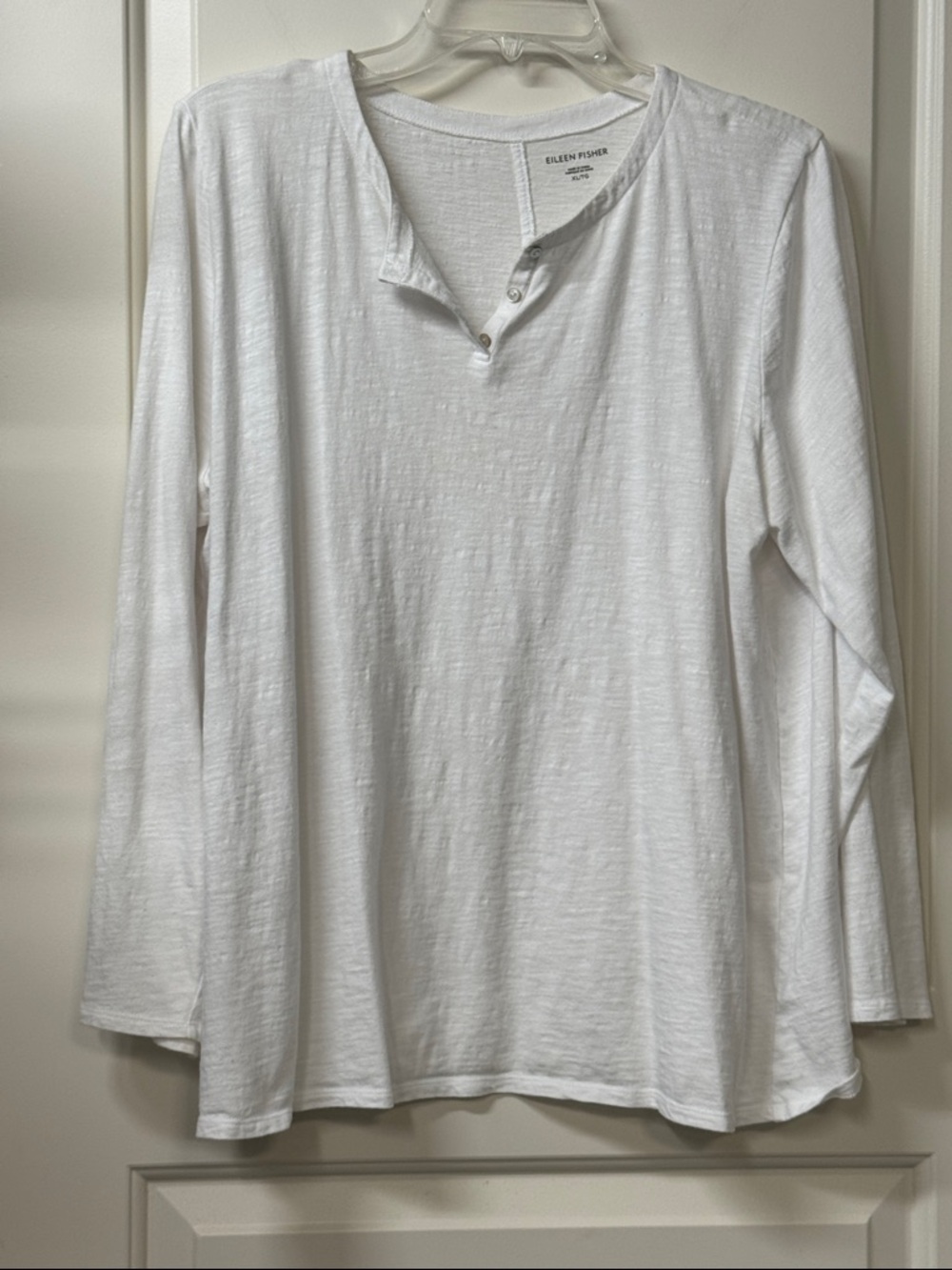 Eileen Fisher White Long-Sleeve Henley Top